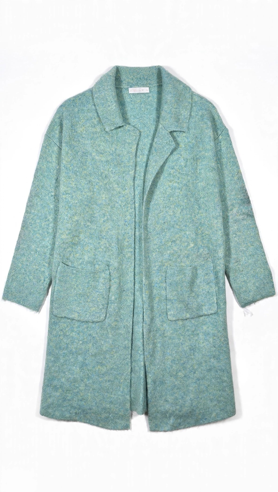 Miracle Mint Blue Marled Open-Front Cardigan with Pockets (Size M/L)