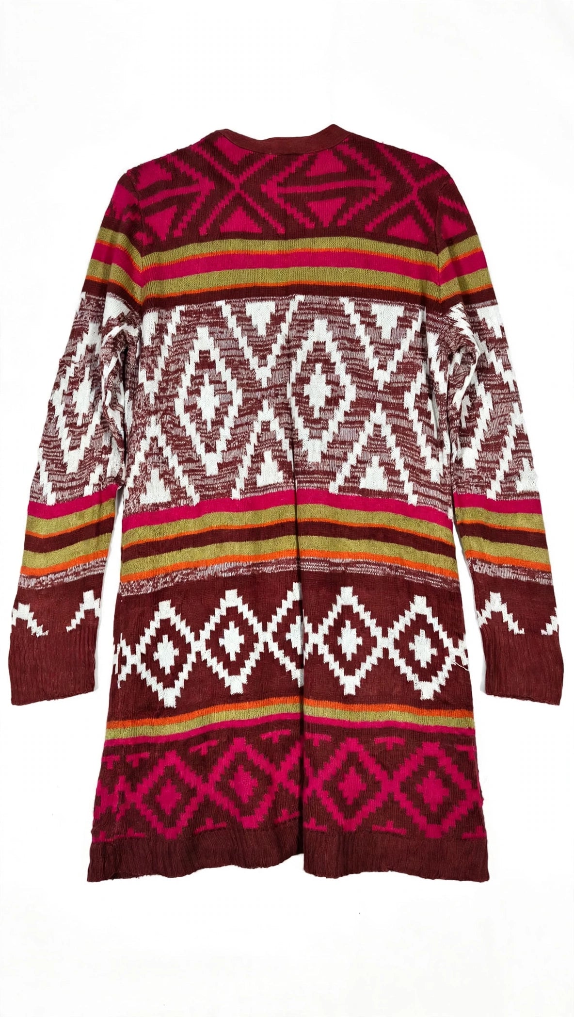 No Boundaries Red Pink and White Fair Isle Aztec Cardigan with Pockets (Size L)