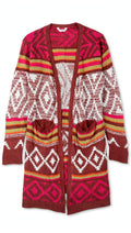 No Boundaries Red Pink and White Fair Isle Aztec Cardigan with Pockets (Size L)