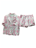 Primark Pink Palm Print Satin Pyjama Set – Short Sleeve Shirt & Shorts (Size S)