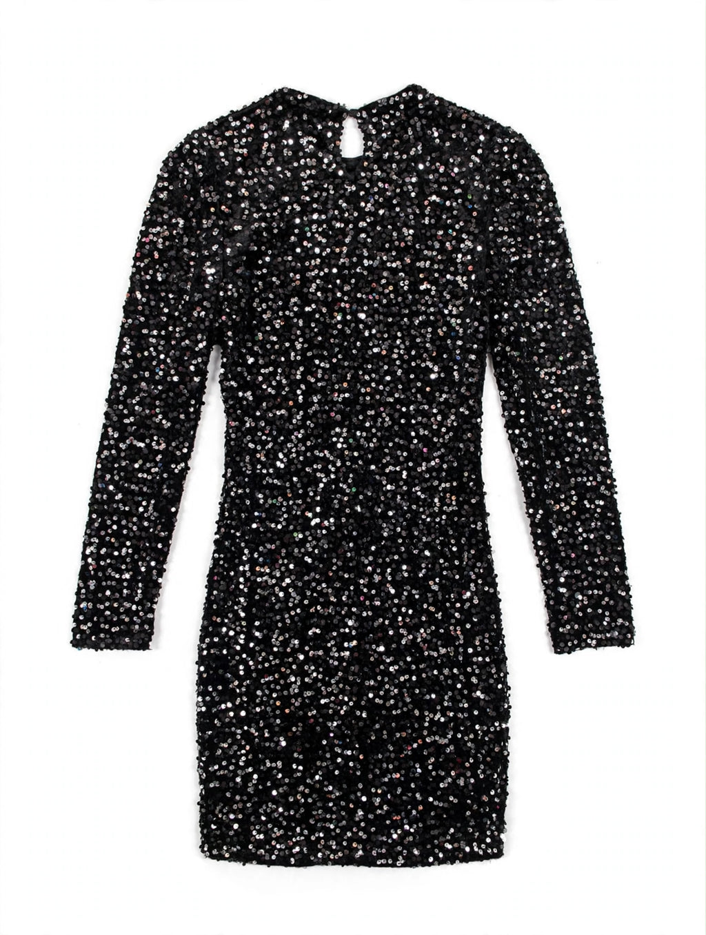 PIECES Black Sequin Mock-Neck Mini Dress (Size M)