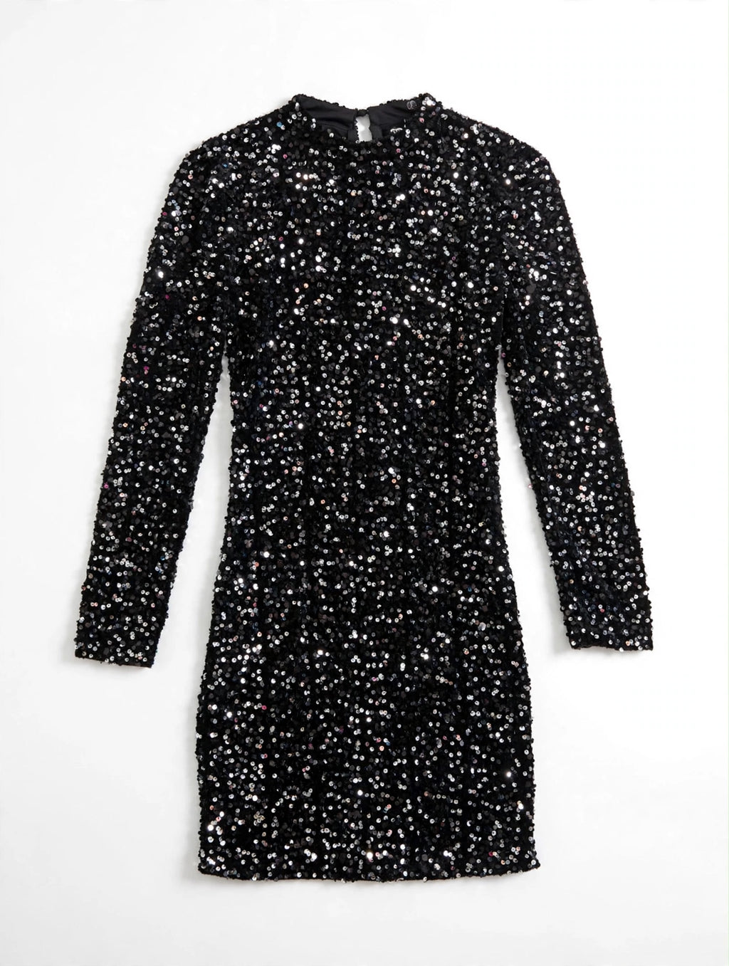 PIECES Black Sequin Mock-Neck Mini Dress (Size M)