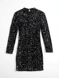 PIECES Black Sequin Mock-Neck Mini Dress (Size M)