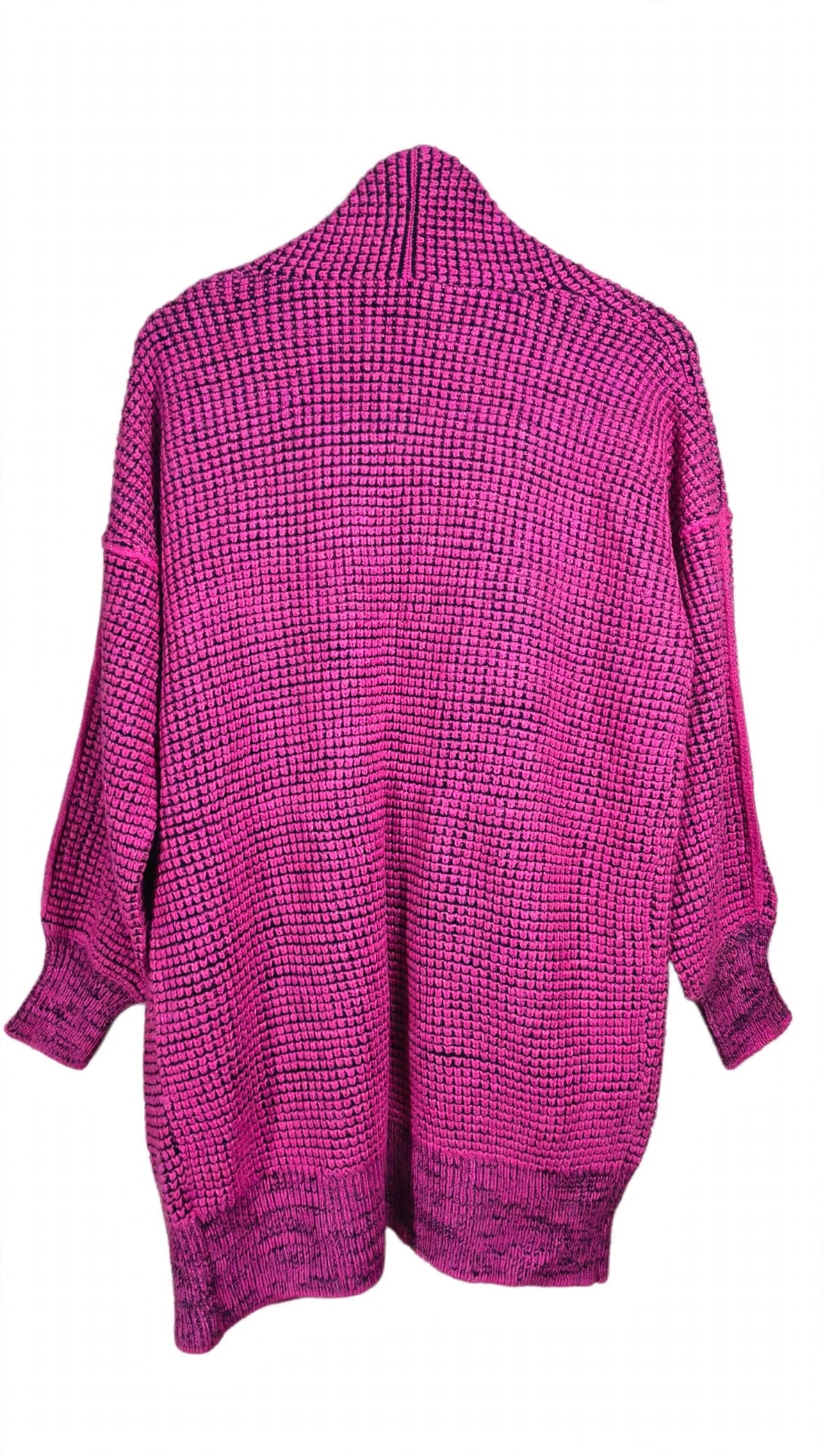 Hot Pink Textured Waffle-Knit Open-Front Cardigan (Size S)