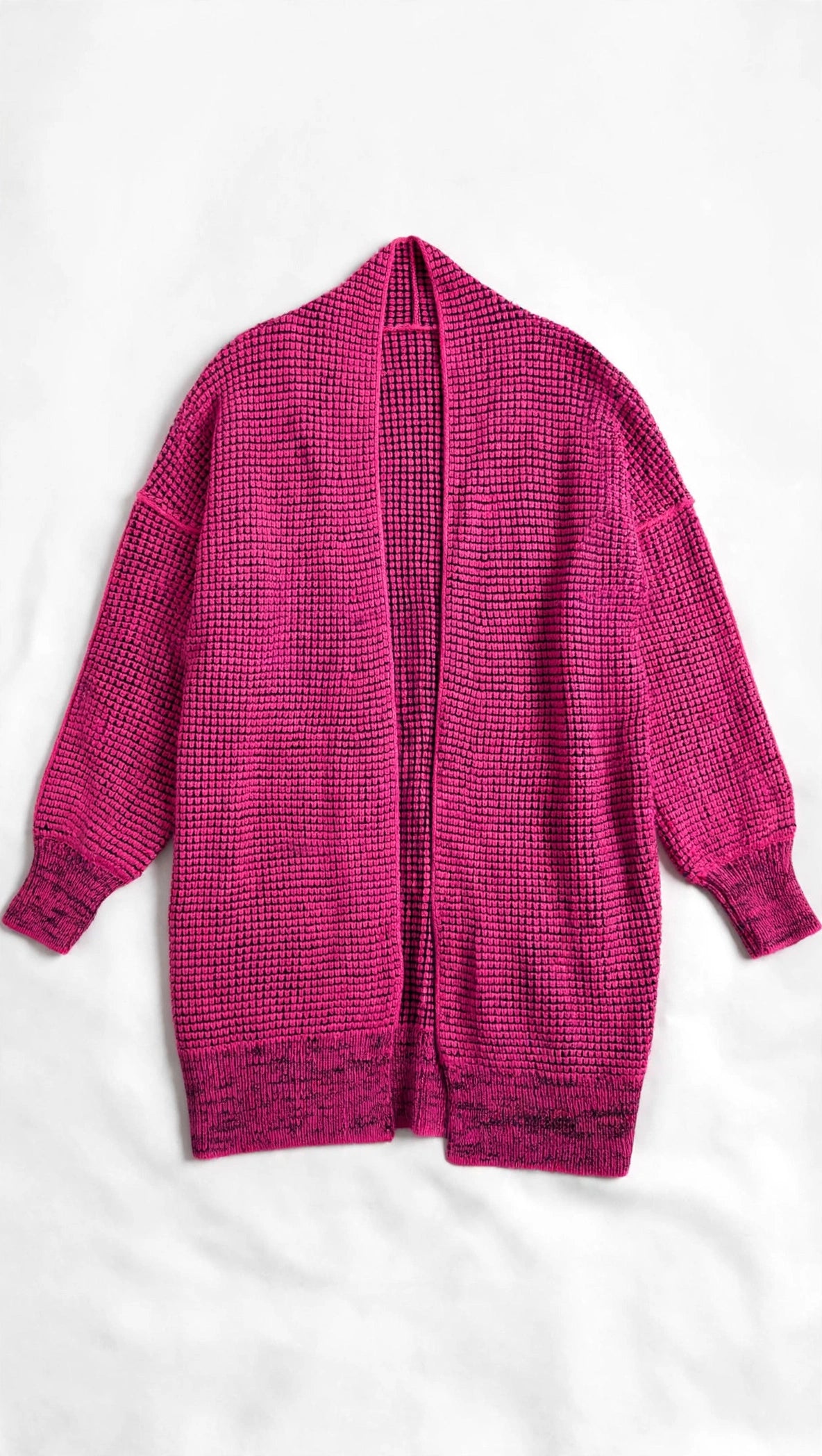 Hot Pink Textured Waffle-Knit Open-Front Cardigan (Size S)