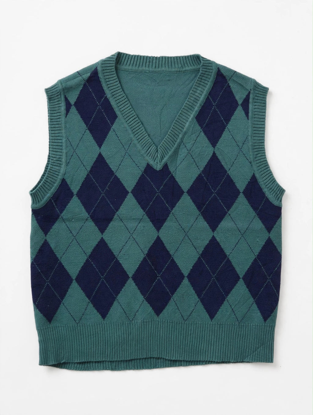 ROMWE green argyle sleeveless V-neck sweater vest