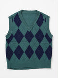 ROMWE green argyle sleeveless V-neck sweater vest