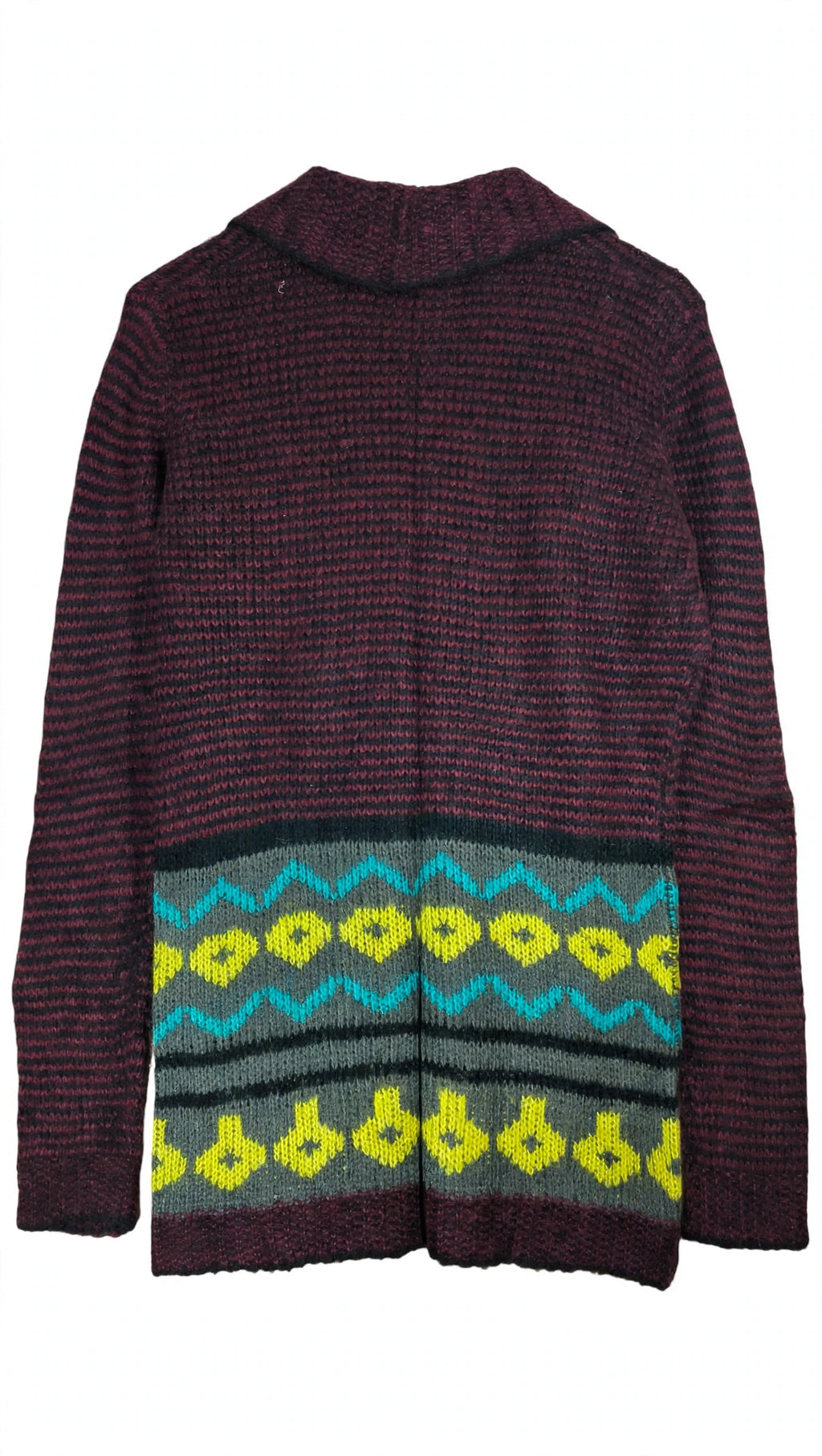 Say What Maroon Marled Fairisle Open-Front Cardigan (Size L)
