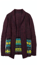 Say What Maroon Marled Fairisle Open-Front Cardigan (Size L)