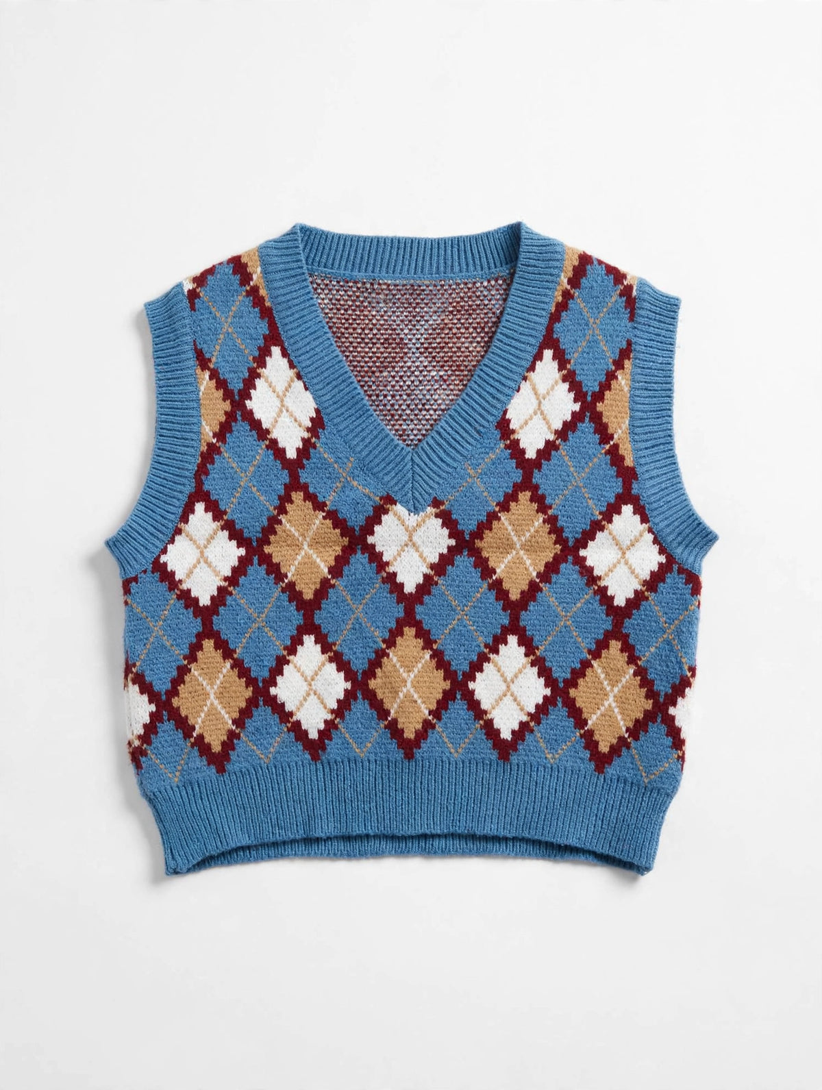SHEIN blue argyle sleeveless V-neck sweater vest
