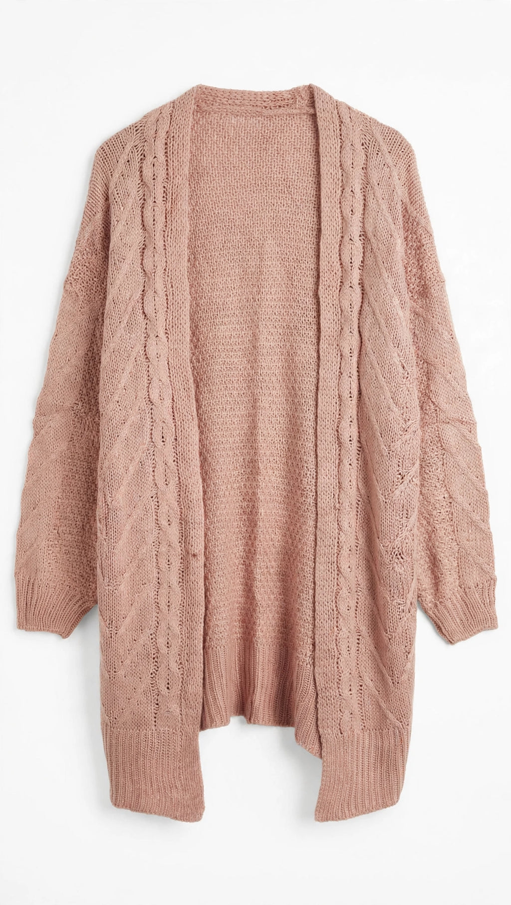 SHEIN Dusty Pink Open-Knit Cable Cardigan (Size S)