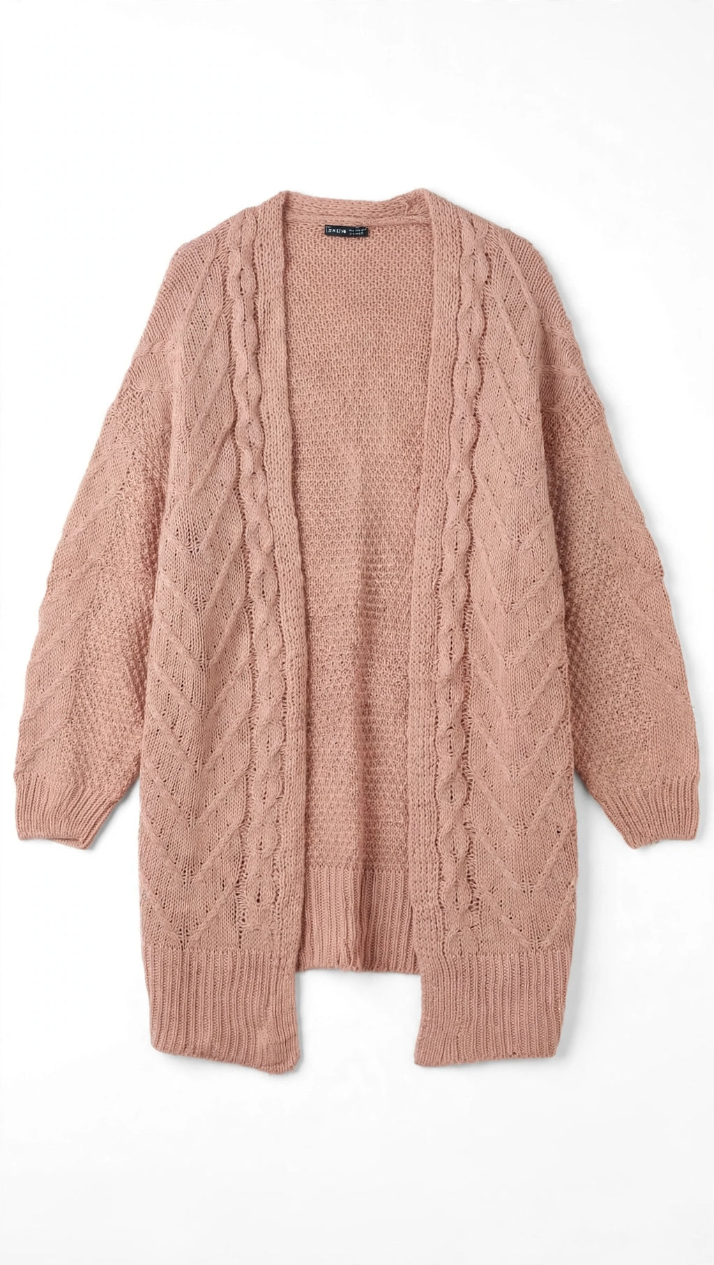 SHEIN Dusty Pink Open-Knit Cable Cardigan (Size S)