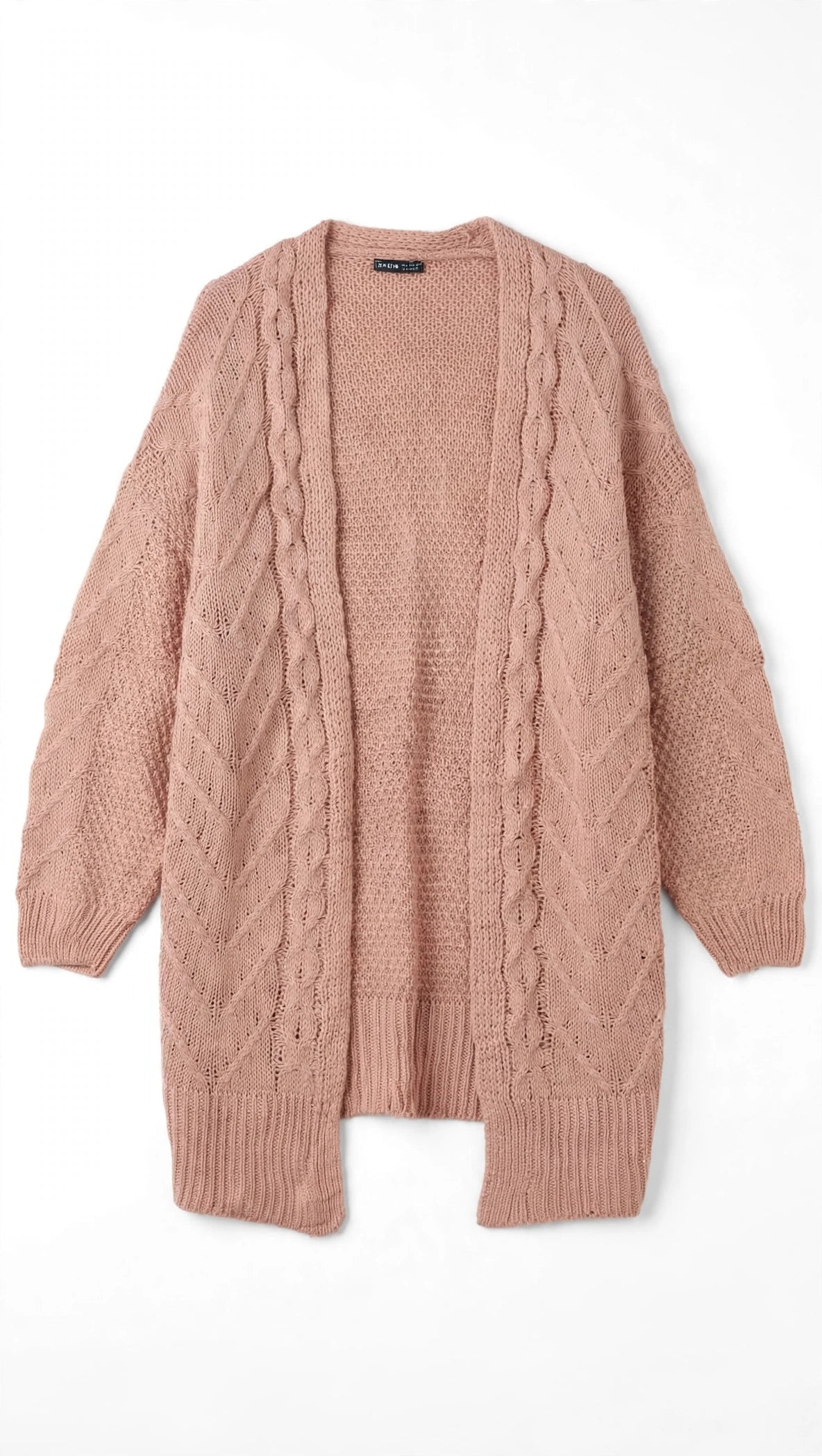 SHEIN Dusty Pink Open-Knit Cable Cardigan (Size S)