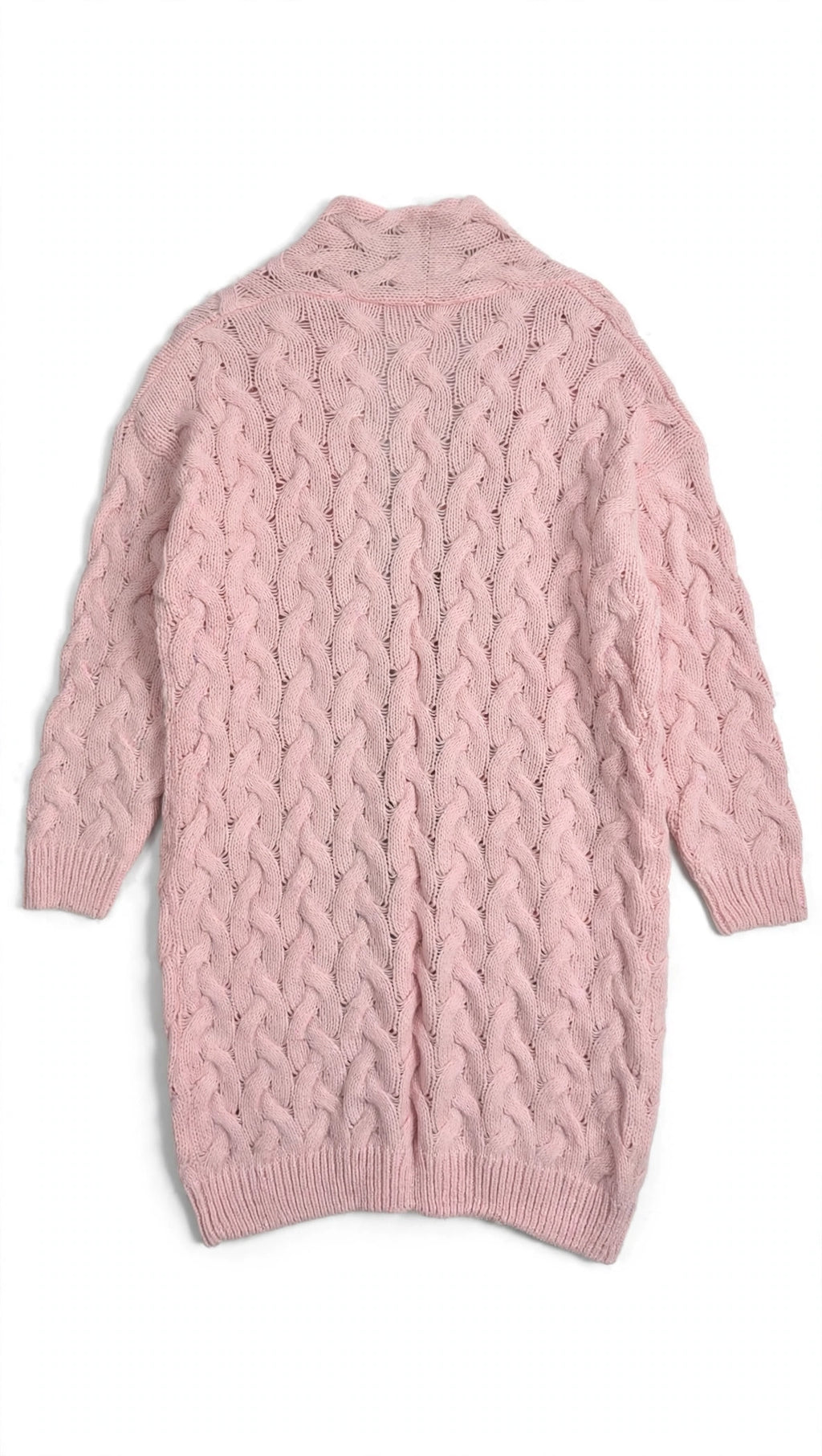 SHEIN Pink Cable-Knit Open-Front Cardigan (Size M)