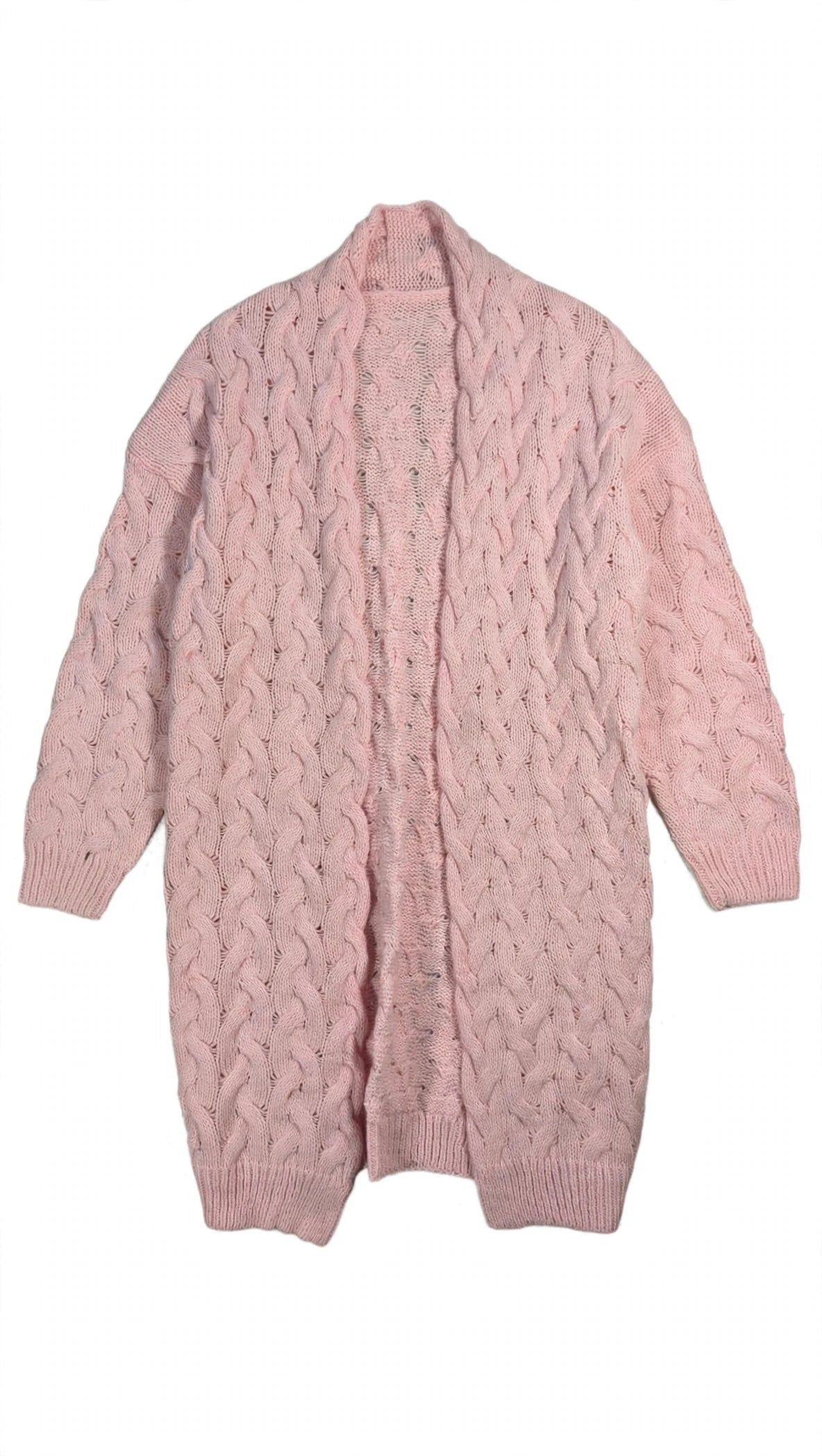 SHEIN Pink Cable-Knit Open-Front Cardigan (Size M)