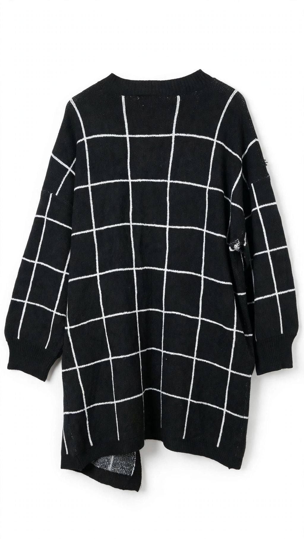 Time and Tru Black and White Grid Windowpane Open-Front Cardigan (Size XXL)