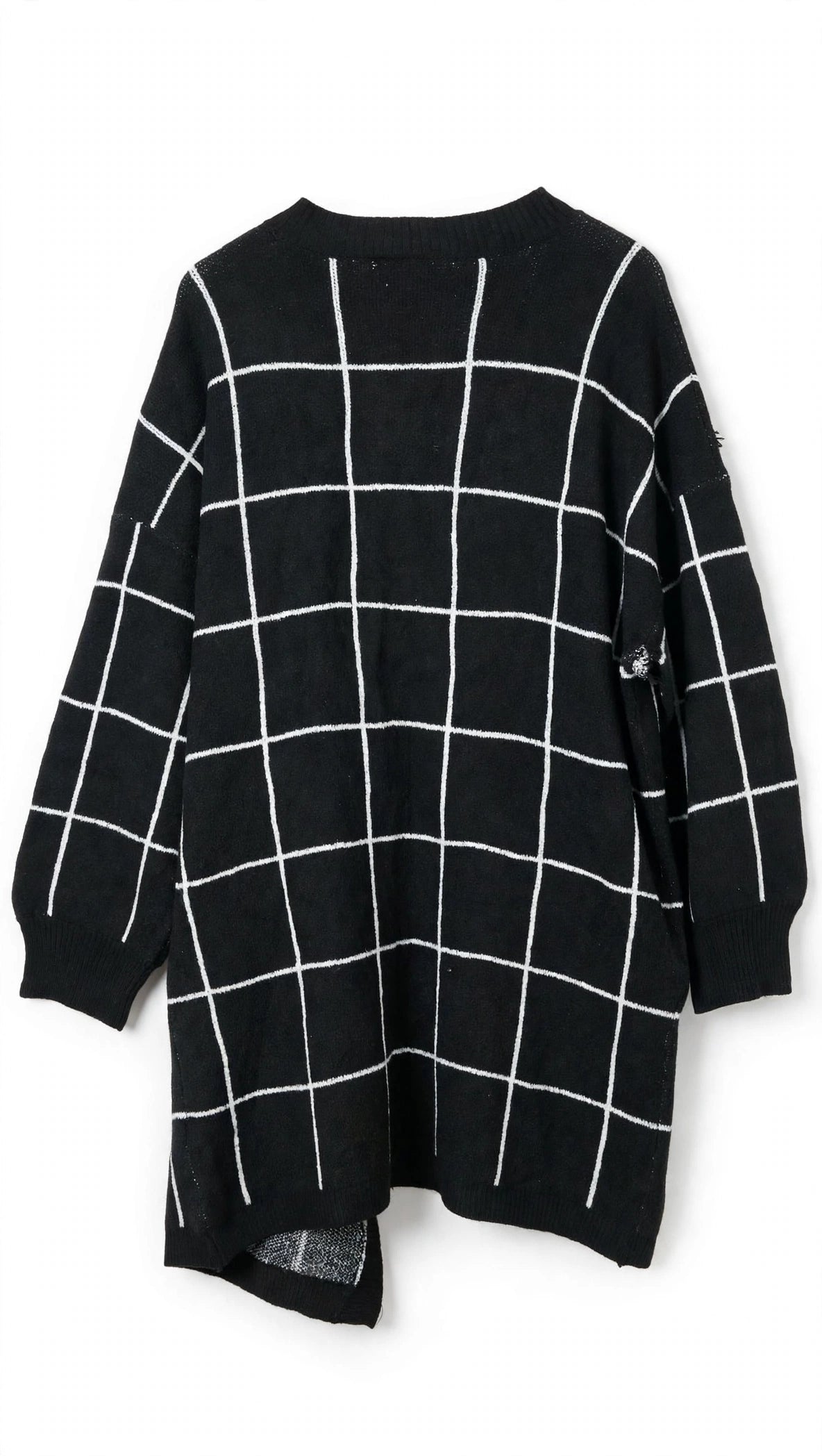 Time and Tru Black and White Grid Windowpane Open-Front Cardigan (Size XXL)