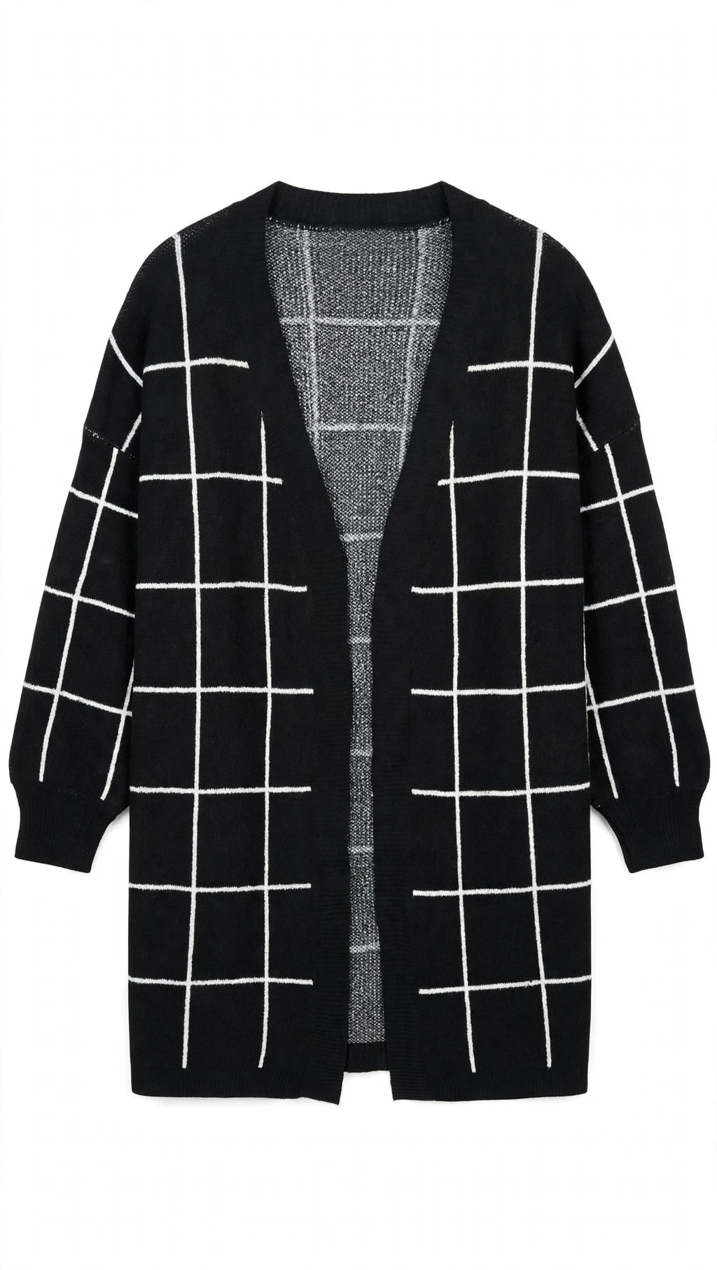 Time and Tru Black and White Grid Windowpane Open-Front Cardigan (Size XXL)