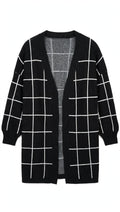 Time and Tru Black and White Grid Windowpane Open-Front Cardigan (Size XXL)