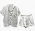 Women's white self-stripe satin night suit – shirt and shorts set