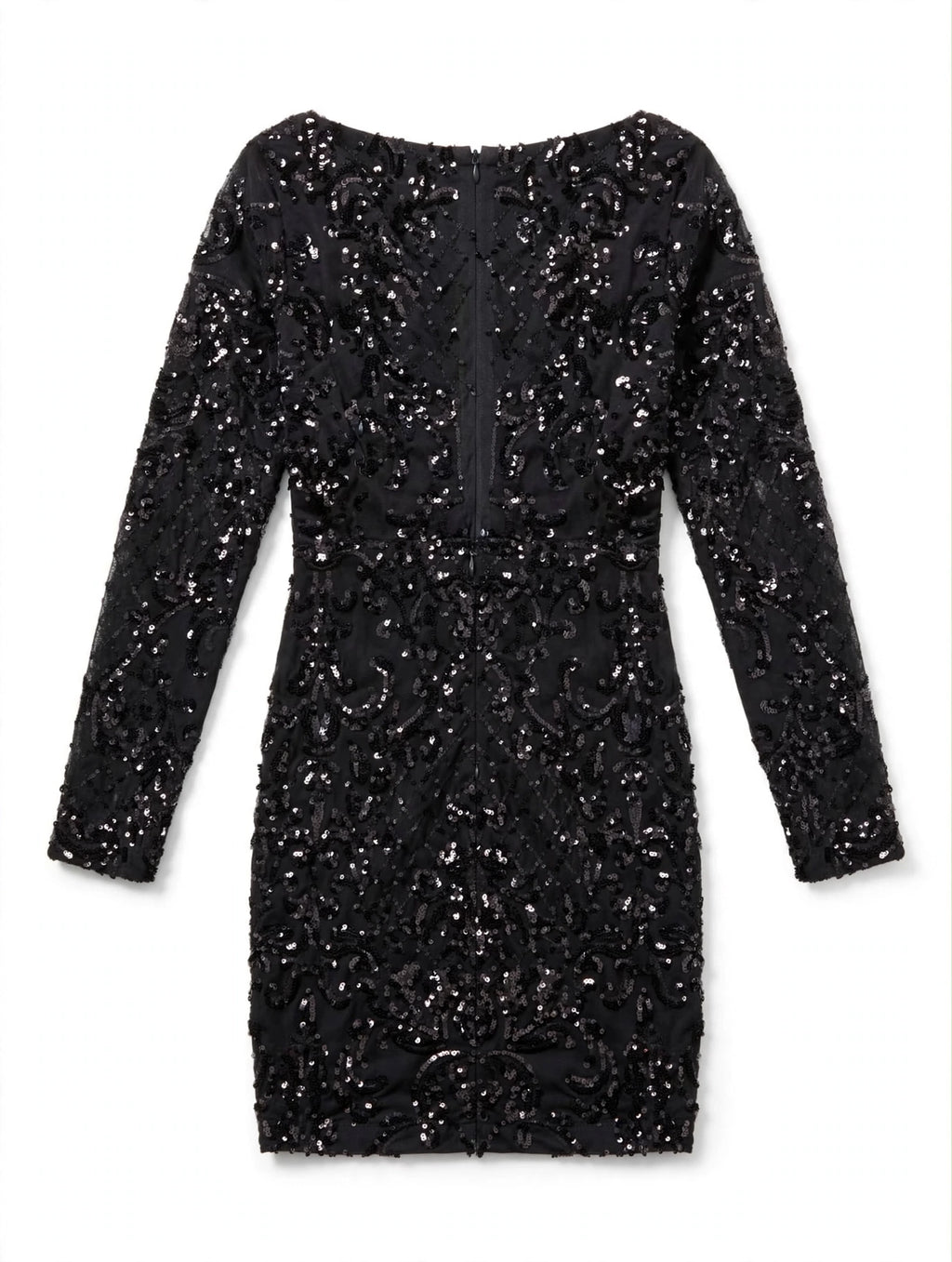 Windsor Black Sequin V-Neck Mini Dress with Back Zip