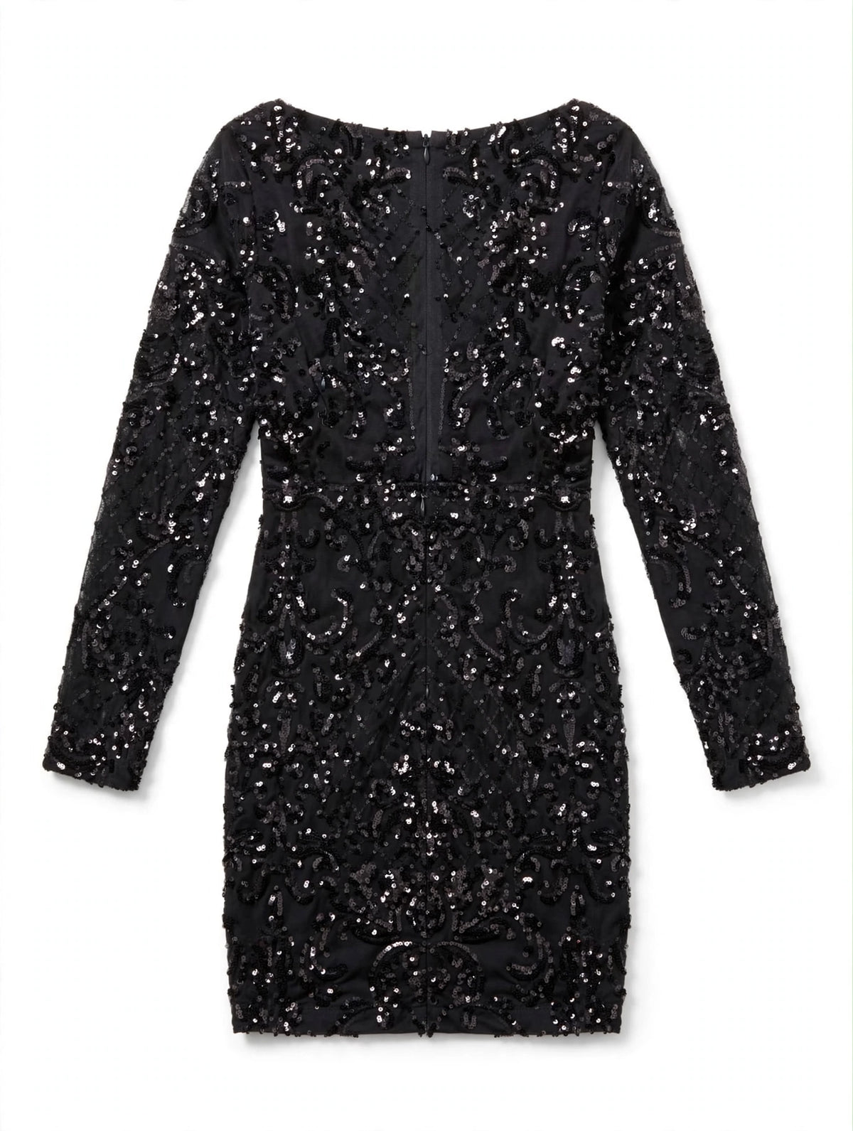 Windsor Black Sequin V-Neck Mini Dress with Back Zip