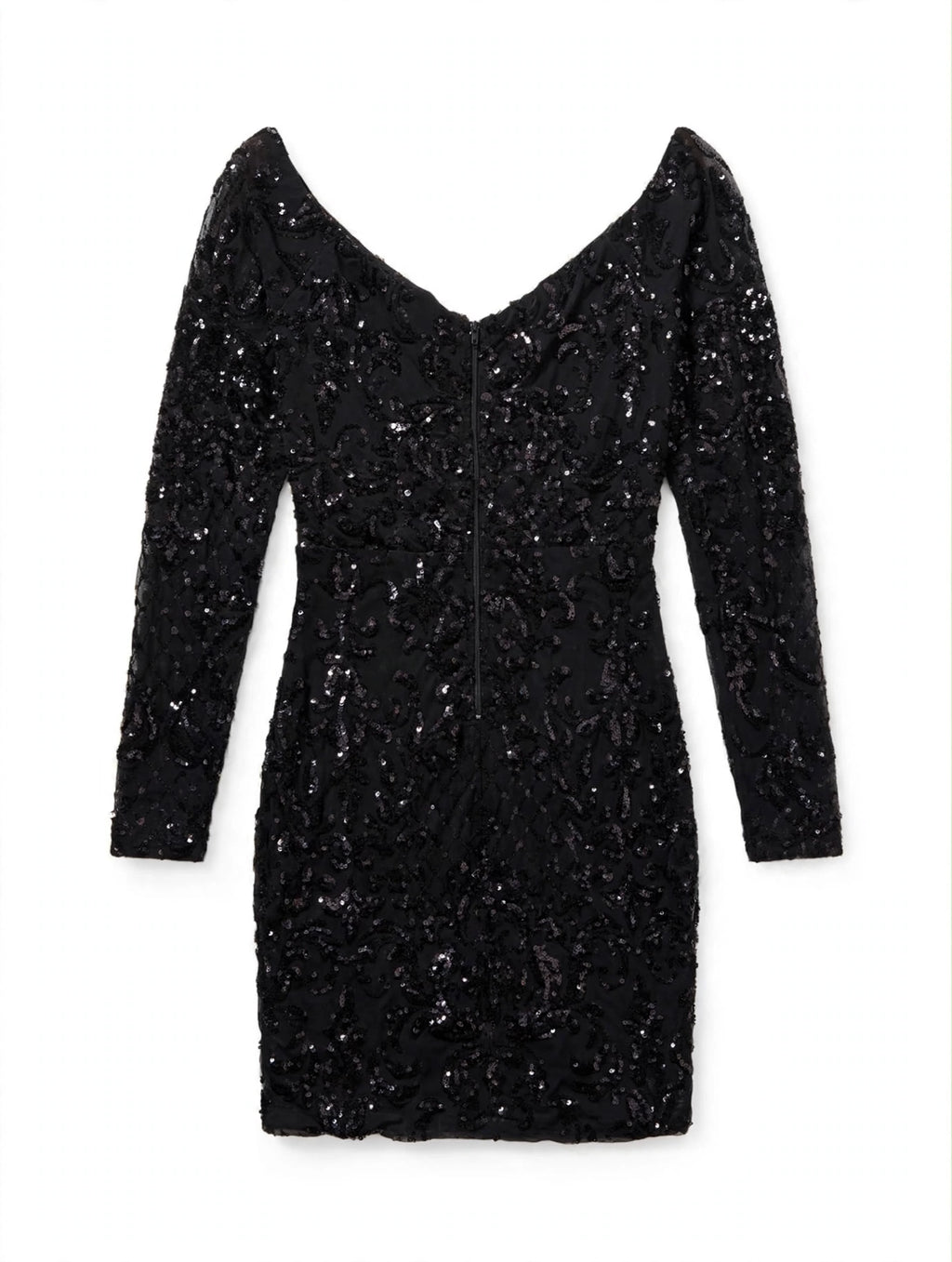 Windsor Black Sequin V-Neck Mini Dress with Back Zip
