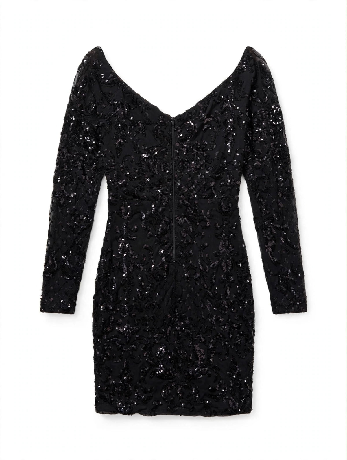 Windsor Black Sequin V-Neck Mini Dress with Back Zip