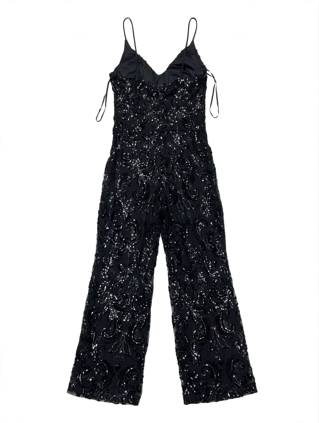 Windsor Black Sequin Spaghetti-Strap Wide-Leg Jumpsuit