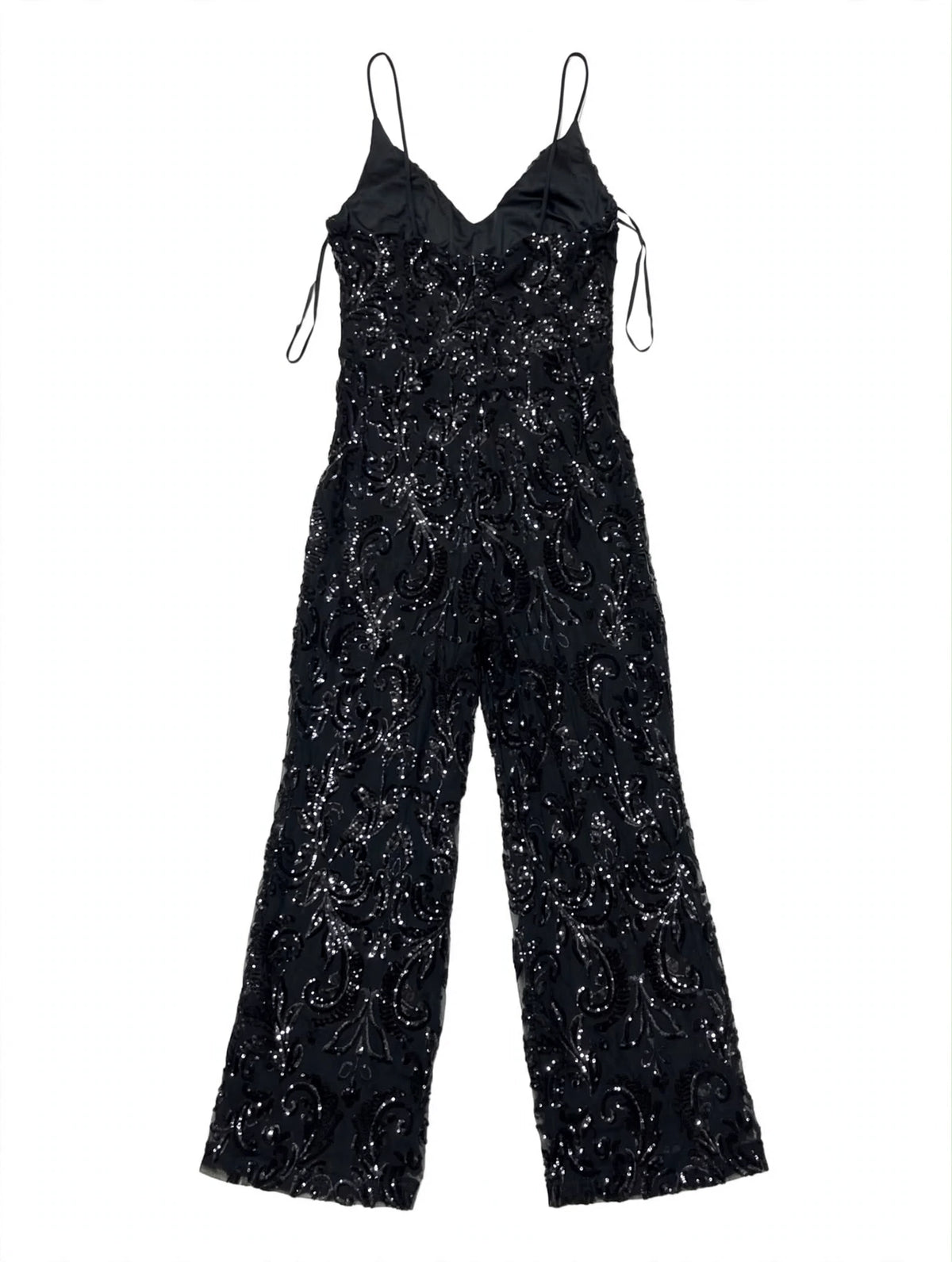 Windsor Black Sequin Spaghetti-Strap Wide-Leg Jumpsuit