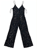 Windsor Black Sequin Spaghetti-Strap Wide-Leg Jumpsuit