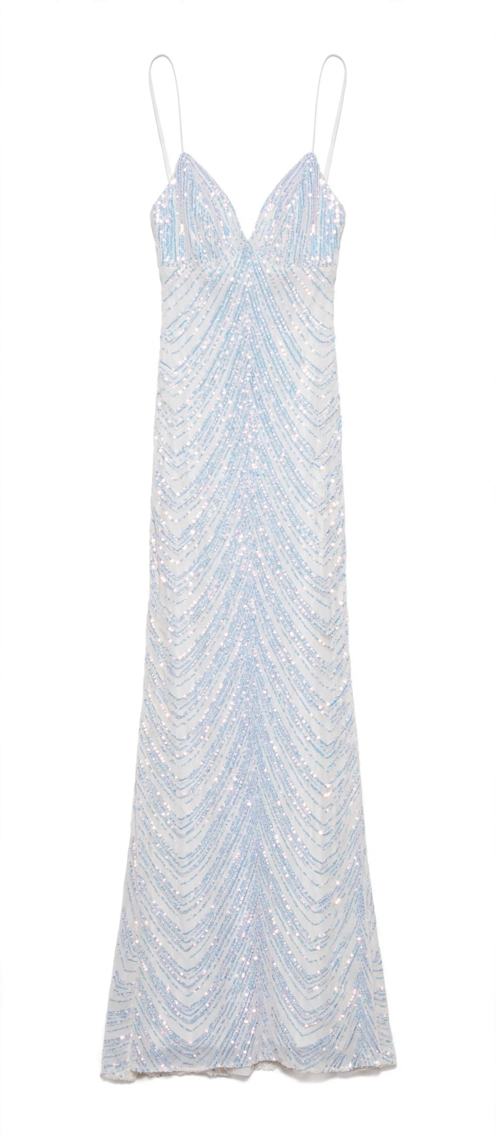 Windsor White Iridescent Sequin Spaghetti-Strap Maxi Dress