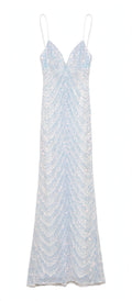Windsor White Iridescent Sequin Spaghetti-Strap Maxi Dress