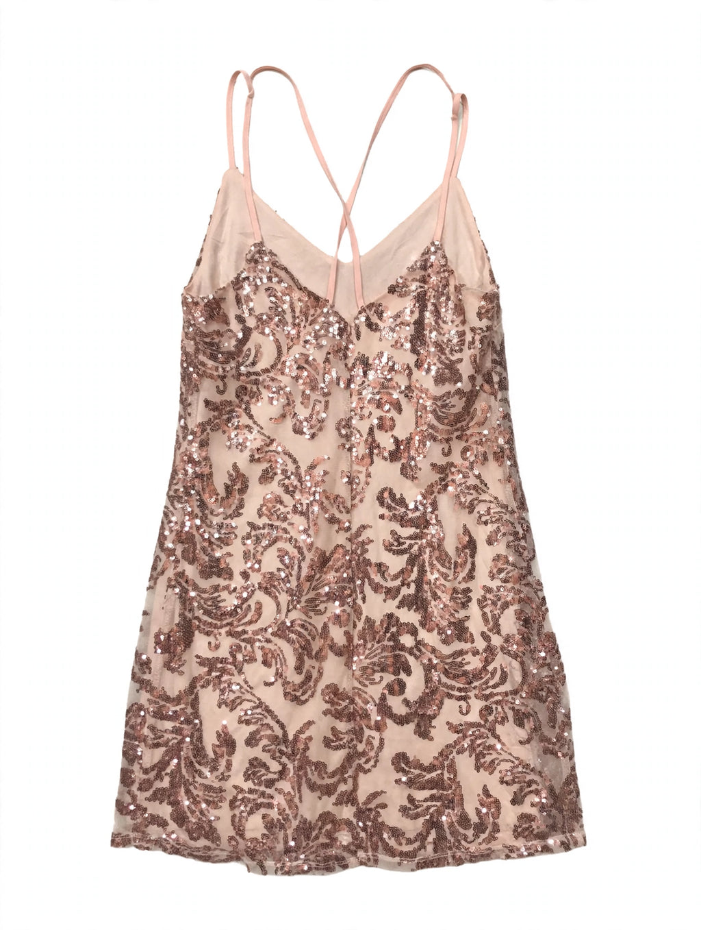 Xhilaration Blush Pink Sequin Paisley Mini Dress (Size M)