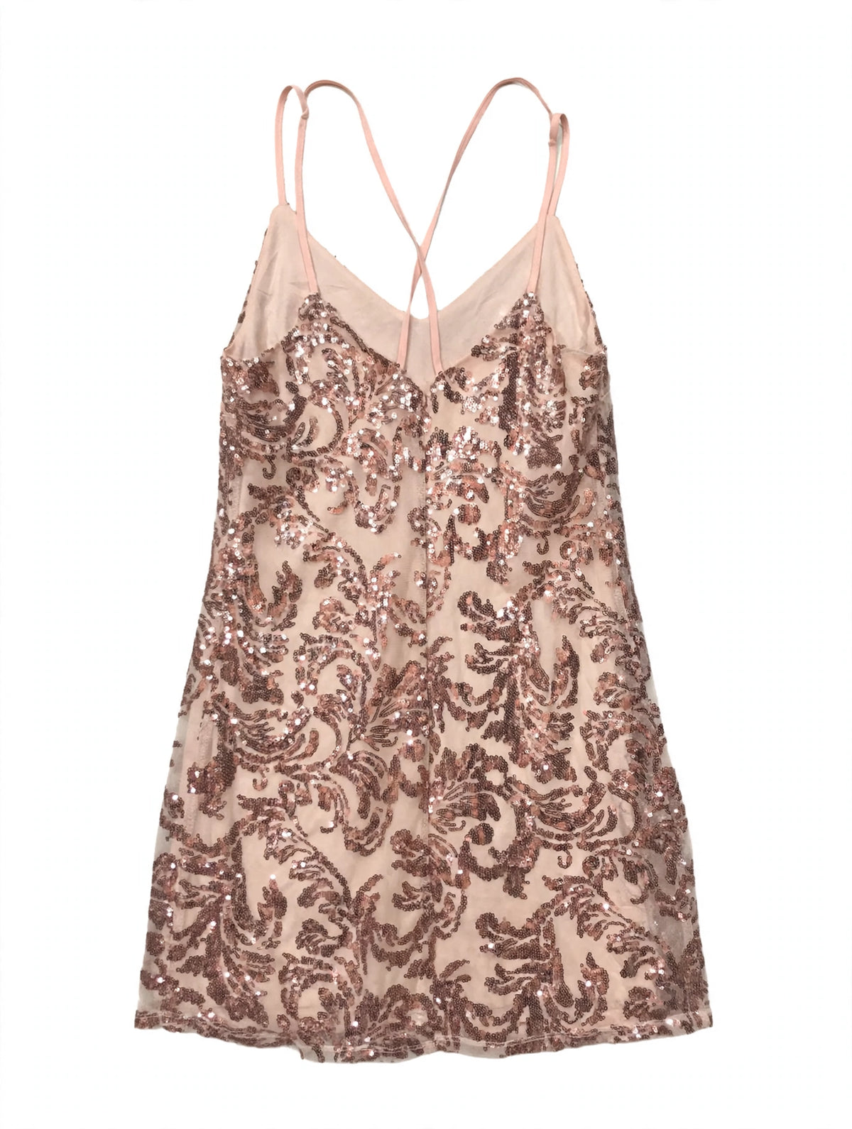 Xhilaration Blush Pink Sequin Paisley Mini Dress (Size M)