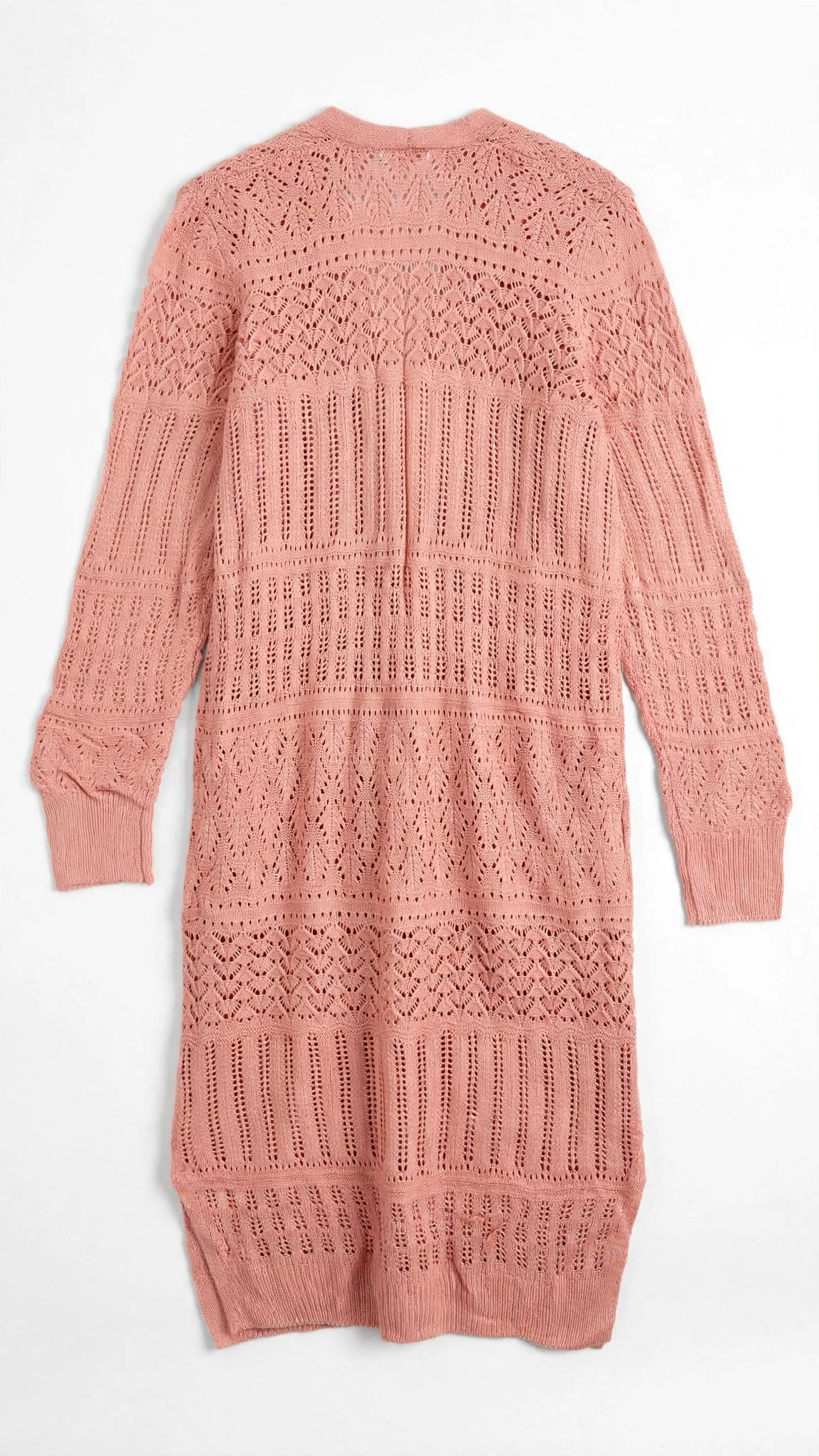 No Boundaries Coral Pink Pointelle Duster Cardigan (Size M)