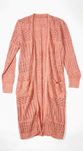 No Boundaries Coral Pink Pointelle Duster Cardigan (Size M)