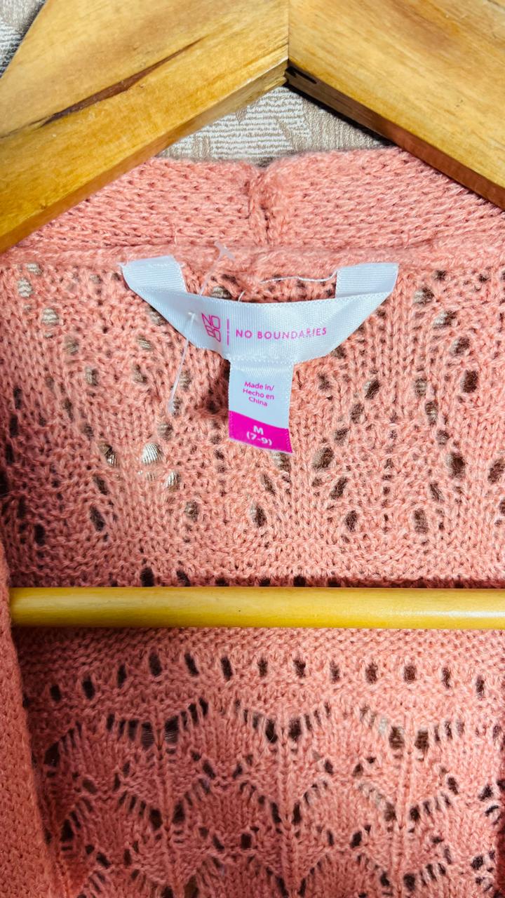 No Boundaries Coral Pink Pointelle Duster Cardigan (Size M)