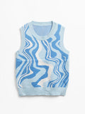 Willow & Wind Blue Abstract Wave Knit Sweater Vest (Size M)