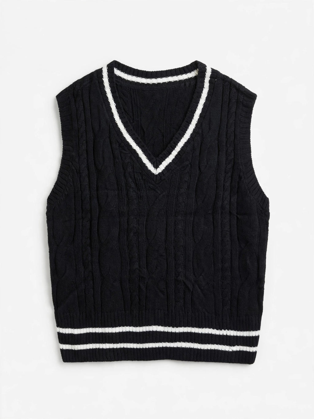 SHEIN Curve Black Knit Sweater Vest with White Striped Trim (Size 3XL)