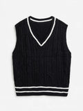 SHEIN Curve Black Knit Sweater Vest with White Striped Trim (Size 3XL)