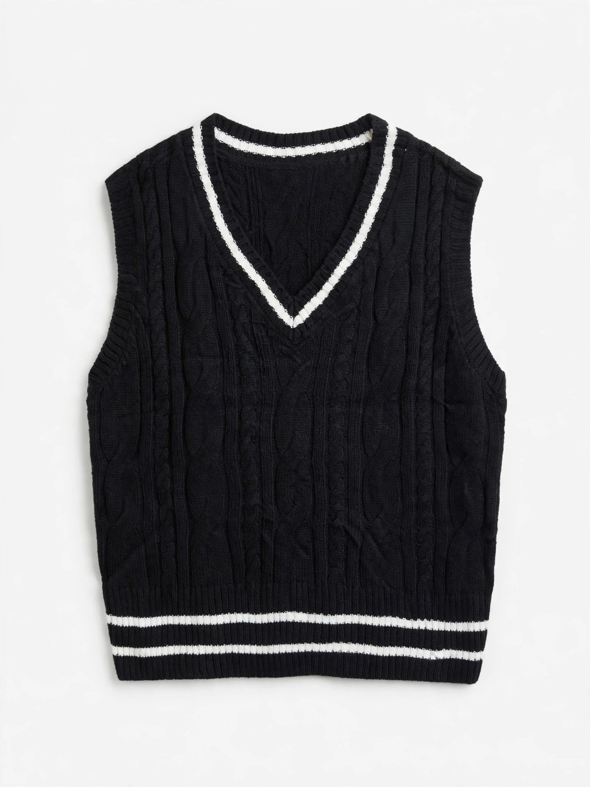 SHEIN Curve Black Knit Sweater Vest with White Striped Trim (Size 3XL)