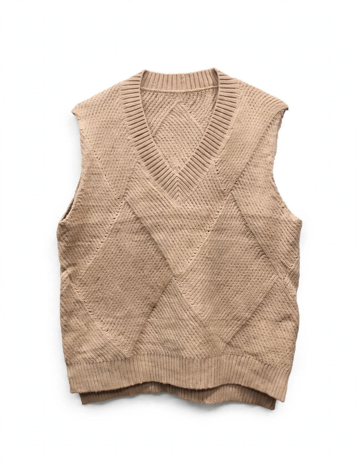 EXQUISS'S Paris Tan Argyle Knit Sweater Vest (Size M/L)