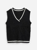 FB Sister Knitwear Black Knit Sweater Vest with White Striped Trim (Size S)