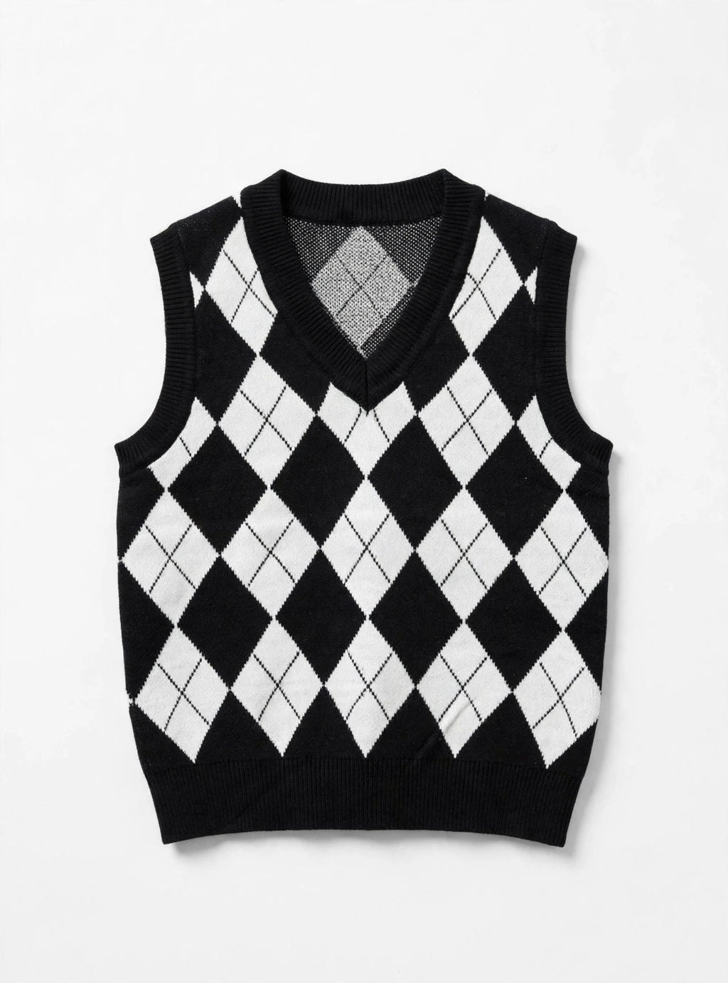Black/White Argyle Knit Sweater Vest (Size L)