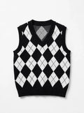 Black/White Argyle Knit Sweater Vest (Size L)