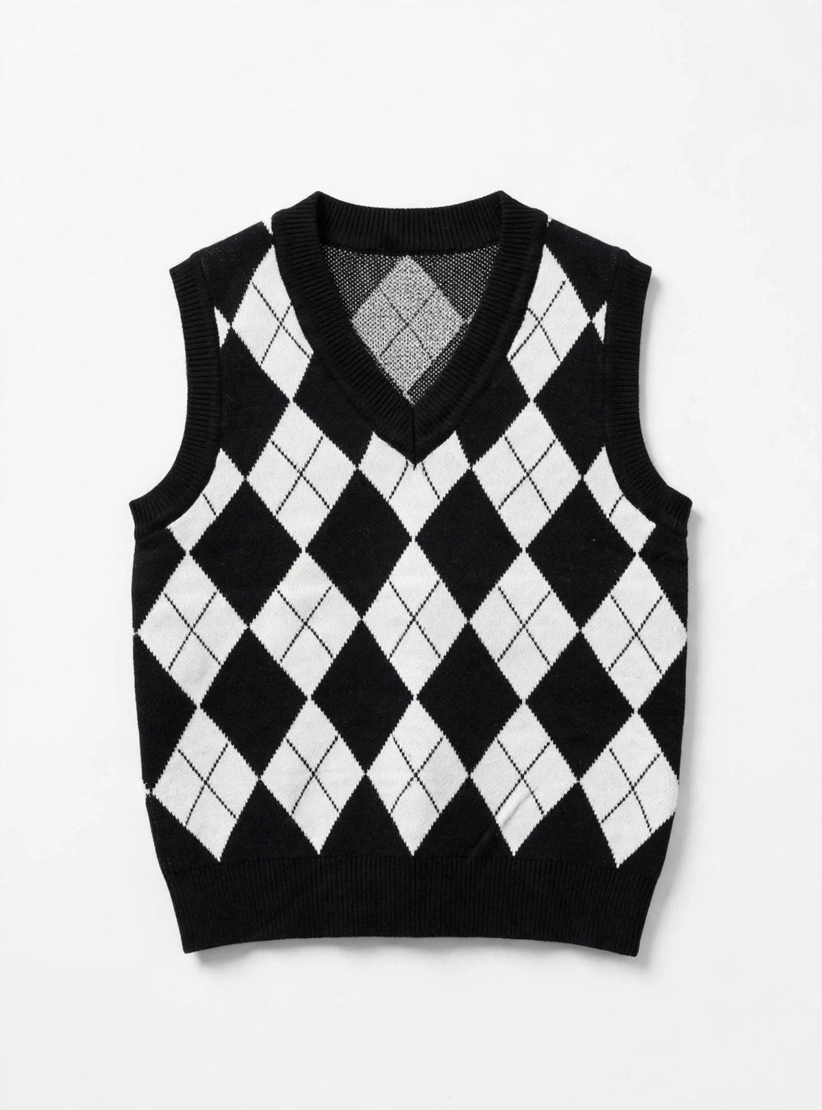 Black/White Argyle Knit Sweater Vest (Size L)