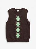 Gymboree Kids Brown/Green Argyle Knit Sweater Vest (Size M 7-8)