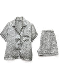 White satin night suit with black spotted print – short sleeve shirt and shorts