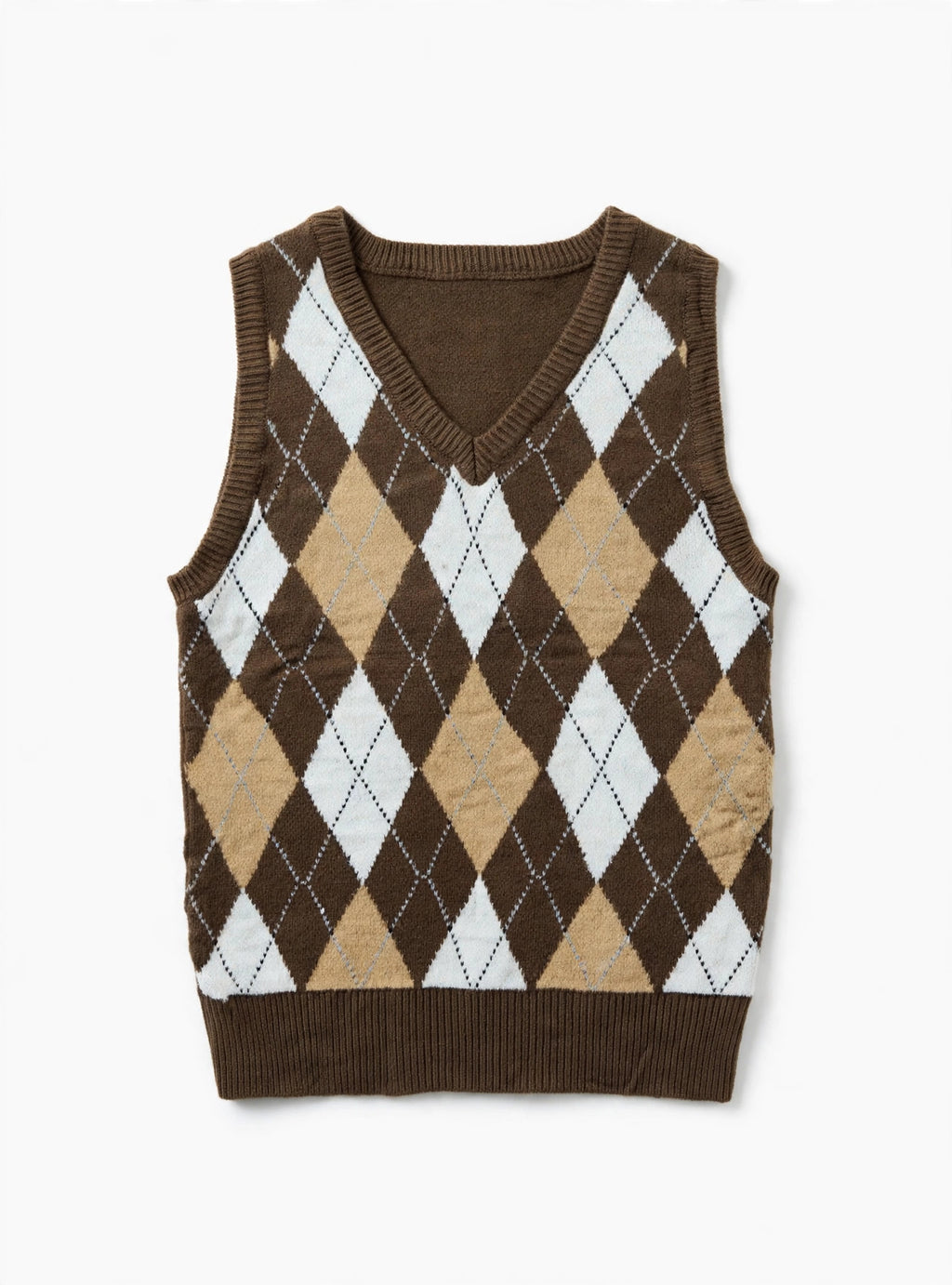 Love Tree Brown/Tan Argyle Knit Sweater Vest (Size M)